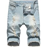 DOINLINE Men's Distressed Jean Shorts Casual Ripped Summer Denim Short Pants with Pockets