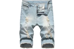 DOINLINE Men's Distressed Jean Shorts Casual Ripped Summer Denim Short Pants with Pockets