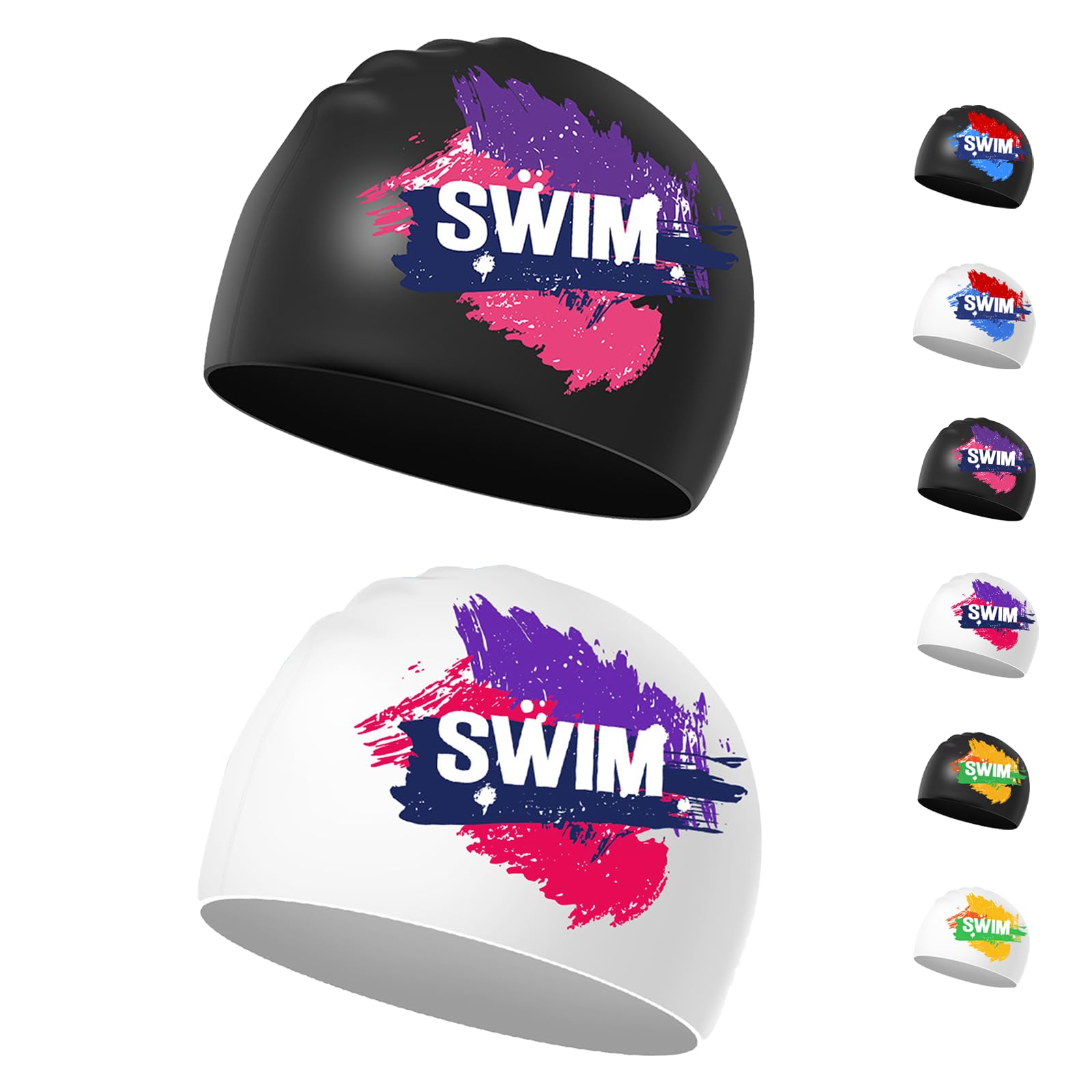 Swimming Cap Kids 6-14 - 2 Pieces Swim Hat Kids Girls Boys Waterproof for Short & Long Hair (Purple&Pink)