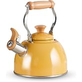 ROCKURWOK Whistling Tea Kettle, Tea Pot All Stovetop Safe, 1.6 Quart Yellow | Non Toxic Tea Kettle for Stove with Cool Ergonomic Handle, Fast Boil Whistling Tea Pot for Induction, Gas, Electric