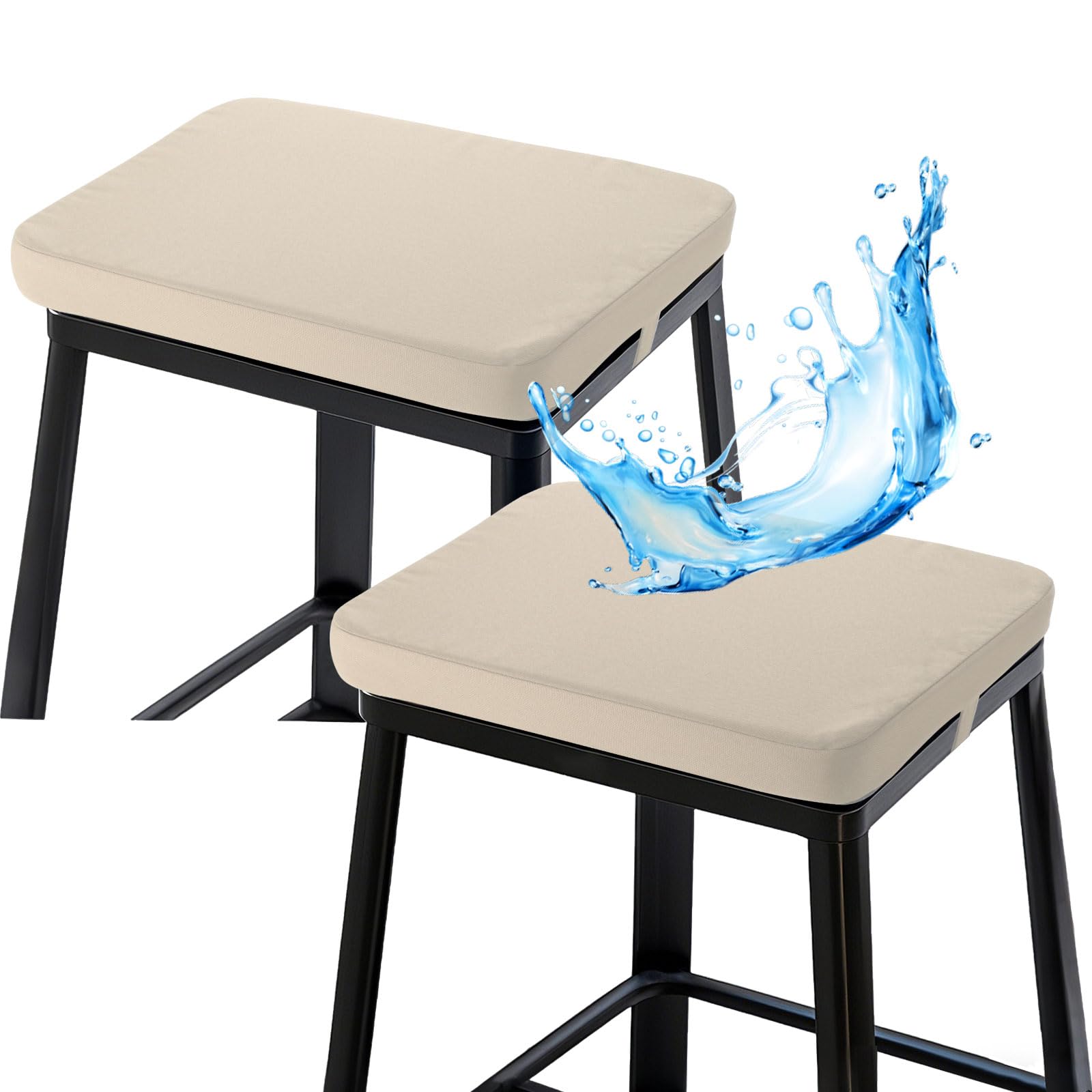 Photo 1 of SUOBIA Indoor Outdoor Rectangle Bar Stool Cushions 12x16 inch, Non-Slip Dining Chair Cushion with Straps, Waterproof Seat Pads Set of 2, Cushion Only, Khaki