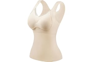 Womens Tummy Control V Neck Shapewear with Built in Bras Yoga Tank Tops Breathable Stretchy Slim Fit Undershirt