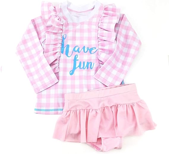 Amazon キッズ水着 長袖ラッシュガード上下セット チェック柄 女の子 水着 通販