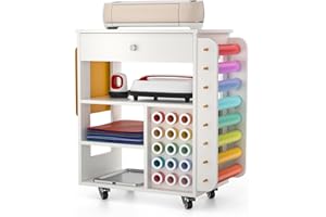 Rolling Craft Cart and Storage Table for Cricut - VDamu Vinyl Roll Holder and Craft Room Organizer