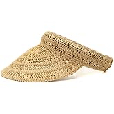 Womens Summer Straw Sun Visor Wide Brim Straw Beach Hats Hand Woven Outdoor Sunshade Caps