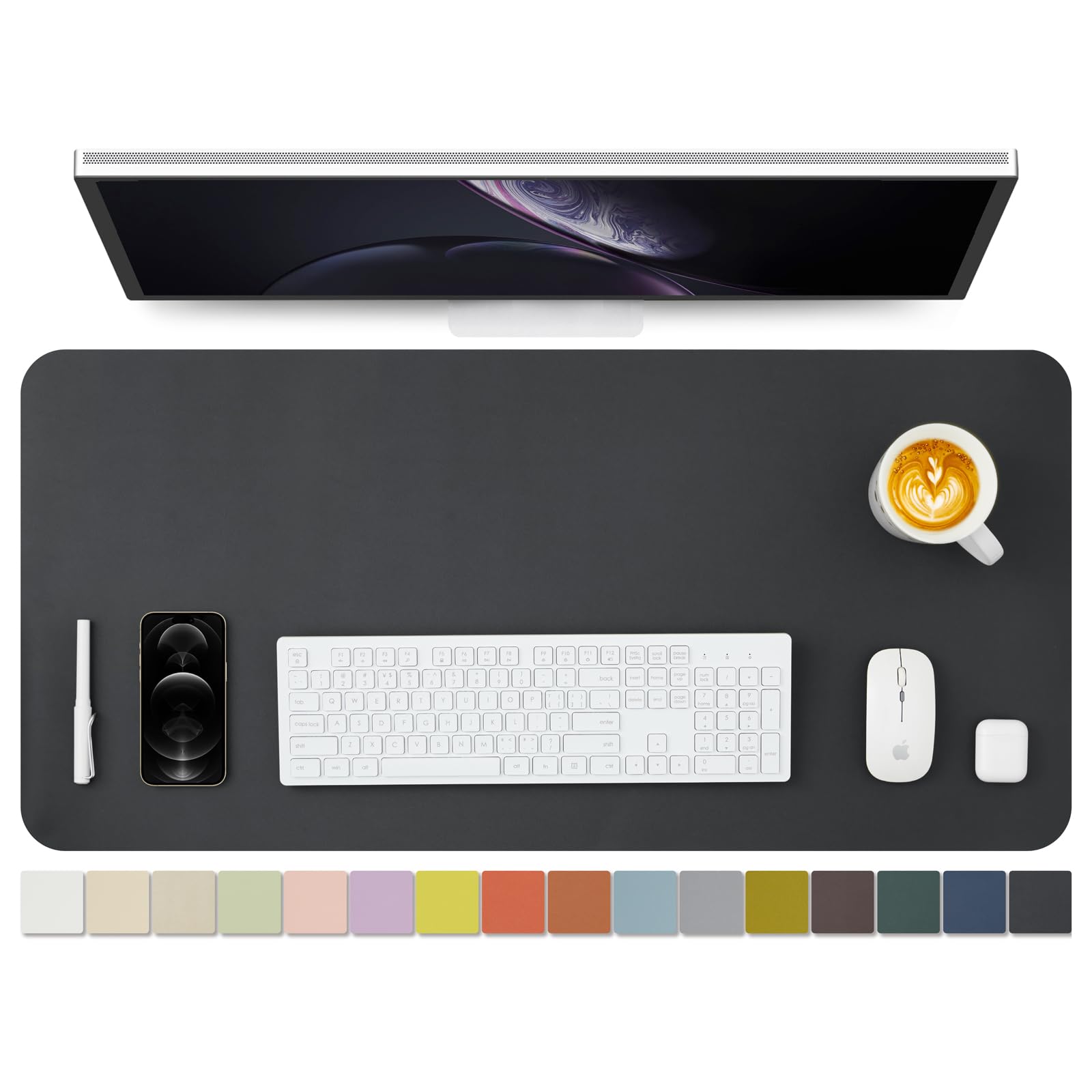 Photo 1 of HOMIEAZICOZI Leather Desk Mat - Non-Slip PU Desk Pad for Office and Home - Desk Organization and Accessories - Ideal for Large Mouse Pad and Desk Mats on Top of Desks (Black,36''x 17'') (DPD-B-L)