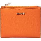 grande 2805 Genuine Leather Small Bifold Wallet For Women Minimalist Wallet Ladies Zippered Mini Purse Small Card Holder (Orange)