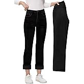 AMRSPENG Women's Fleece Lined Jeans Women Straight Leg Jeans Winter High Waisted Fleece Lined Denim Pants
