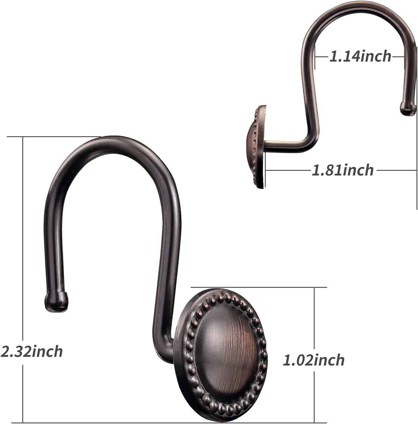 CHICTIE Bronze Shower Curtain Hooks,Oil Rubbed Decorative Shower Rings,Set of 12 Rust Resistant Shower Hooks Hangers for Bathroom Curtains Rods(Oil-Rubbed Bronze): Kitchen & Dining