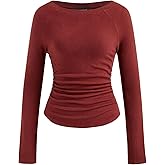 CIDER Long Sleeve Tops for Women Thermal Shirts Boat Neck Ruched Basic Fall Top Slim Fitted Casual Tee Shirt