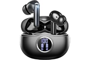 Fhumsh Wireless Earbuds, Bluetooth 5.3 Headphones HiFi Stereo 50H Playback LED Digital Display Ear Buds with ENC Noise Canceling Headset, IPX7 Waterproof Earphones for Gym/Running/Work (Black)