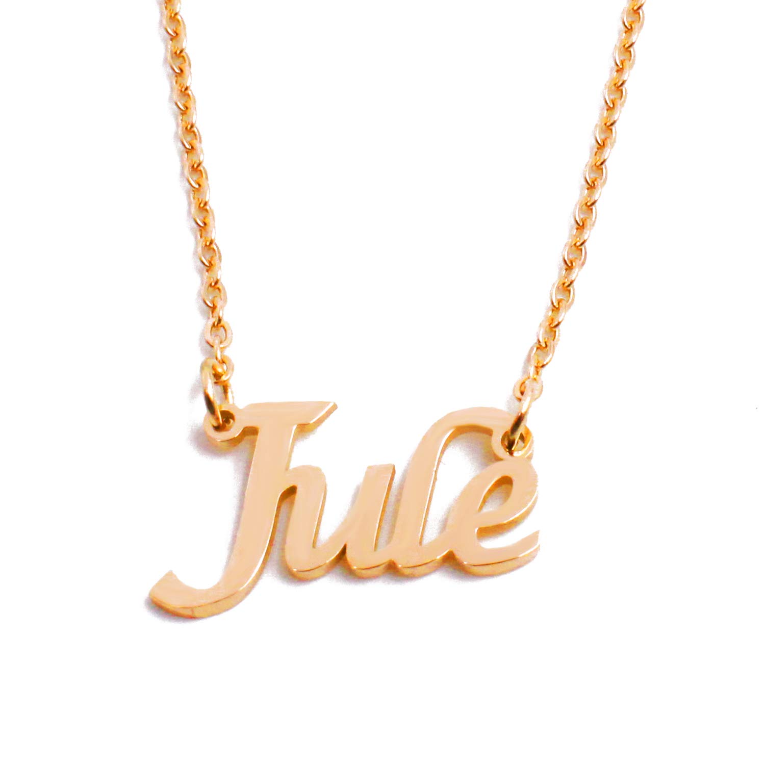 Kigu Jule Name Necklace Personalised 18ct Gold Plated, Custom Dainty Name Pendants, Jewellery for Ladies, Girlfriend, Mother, Sister, Friends Inc Bag & Box