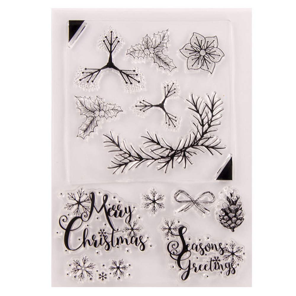 Merry Christmas Snowflakes Season's Greeting Christmas Greenery Christmas Sentiments Clear Stamps for Card Making Decoration and DIY Scrapbooking