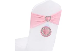 WYFMYD Light Pink Chair Sashes for Wedding 50Pcs Spandex Pink Sashes for Chairs Covers Stretch Chair Sashes Band with Heart Buckle Slider Wedding Sashes Bows for Banquet Party Decorations