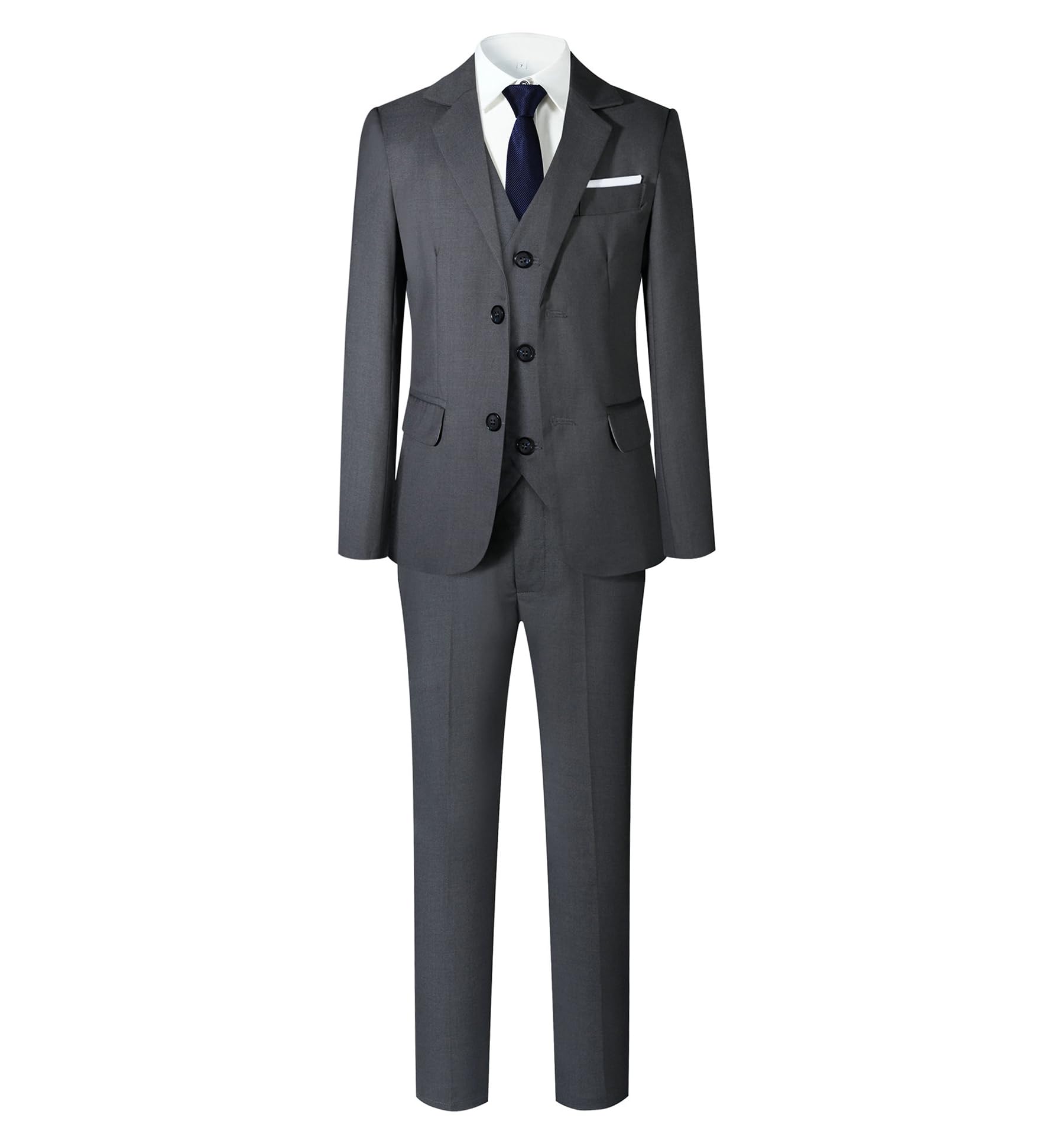 Photo 1 of kretenier Boys Suit Slim Fit 5 Pieces Kids Formal Wedding Suits for Boys Charcoal Gray Dress Clothes Set Size 7