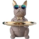 suruim French Bulldog Gifts Key Holder Candy Dish Tray Home Decor Resin Butler Statue Key Bowl Entryway Table Frenchie Dog Sculpture Dining Table Decor Office Small Object Tray (Brown)