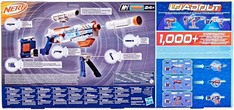 Loadout Arctic Zerostriker, Blaster et Fléchettes N1, Lanceur de Fléchettes Personnalisable en Mousse N1 pour Enfants et Ados – Canon, Crosse, Viseur et Bipied, Dès 8 Ans