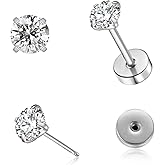2/3/4mm Tiny CZ Flat Screw Back Stud Earrings for Unisex, Gold Screw on Flat Back Earrings, Helix Flatback Piercing Jewelry Gifts for Women Girls