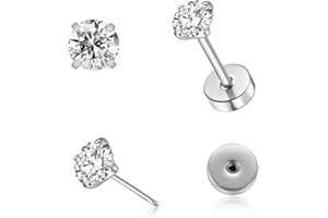 3mm Tiny CZ Flat Screw Back Stud Earrings for Unisex, Gold Screw on Flat Back Earrings, Helix Flatback Piercing Jewelry Gifts