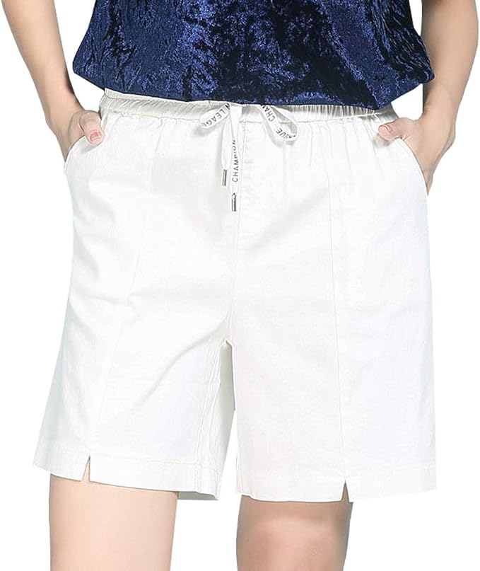 HOW'ON Women's Elastic Waist Bermuda Shorts Comfy Casual Beach Shorts
