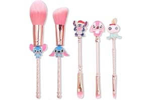 RONGJI JEWELRY Interstellar Baby Makeup Brushes Set - 5Pcs Creative Stitch Theme Cosmetic Brushes Set, Premium Synthetic Foundation Eyeshades Brush Set Best Gift for Young Girl Women (Pink)