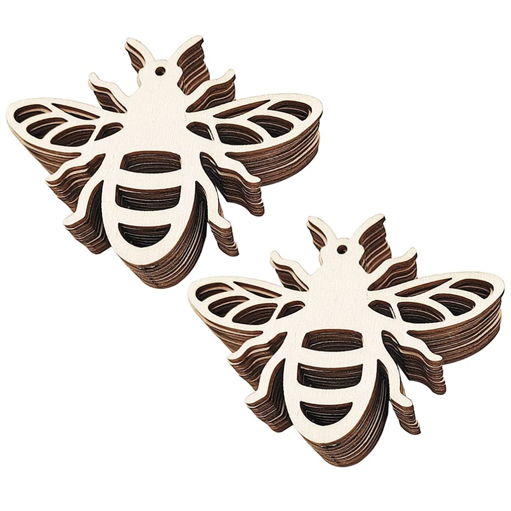 PRETYZOOM 40pcs Wooden Bee Cutout Unfinished Wood Slices Farmhouse Wall Plaque Wooden Animal Shapes for DIY Craft Painting Animal Bee Party Decoration