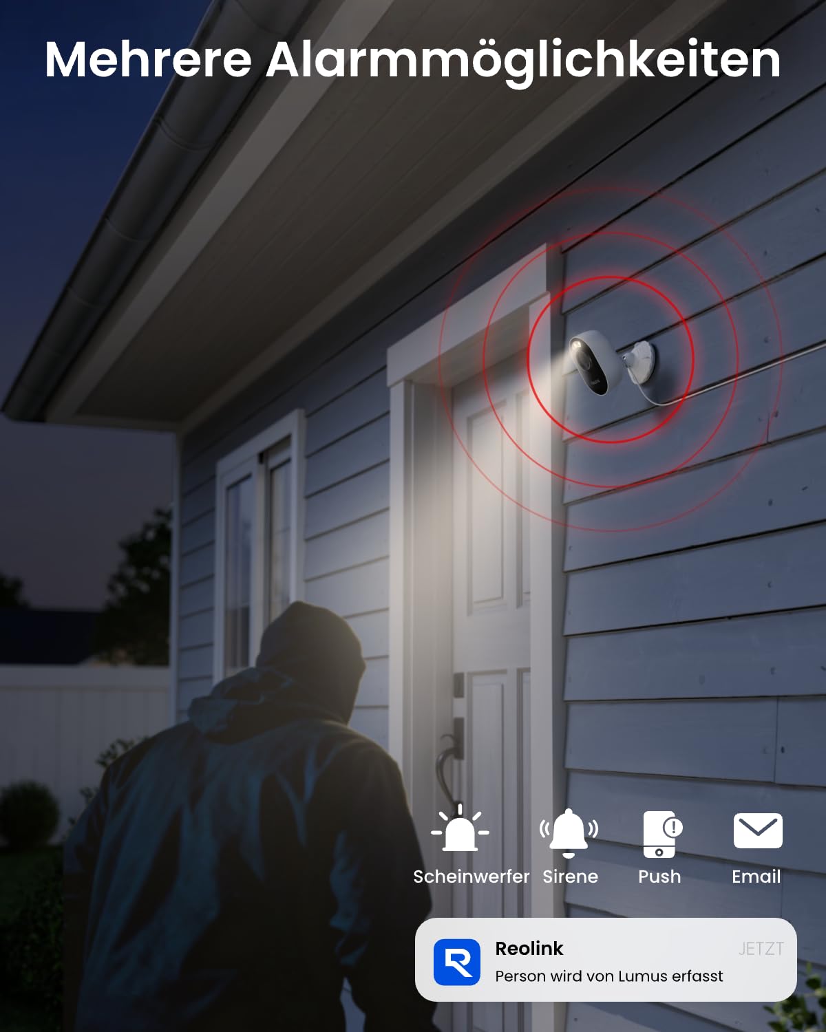 Reolink 2K Überwachungskamera Aussen Set, All-in-One-Kameraset mit Lokalem Speicher, 2,4/5GHz Wi-Fi, KI-Erkennung, 24/7 Aufnahme, Spotlights, AES-128-Verschlüsselung, Plug-in, Home Hub Mini+2xLumus 5