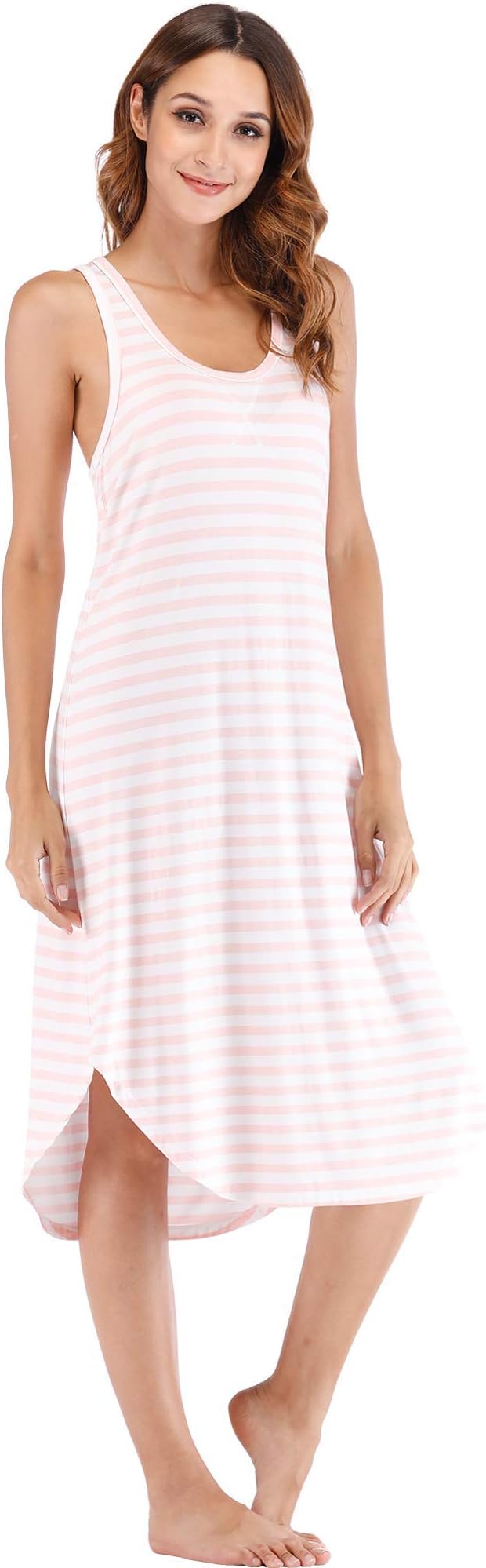 Bamboo Nightgowns for Women Sleeveless Soft Chemise Sleepwear Summer Cute Sleep Dress Loose Nighties Casual Nightshirt