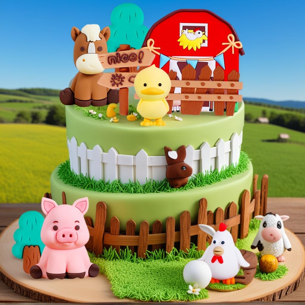 LaVenty Bauernhof Tier Kuchen Dekoration Schaf Kuchen Topper Bauernhof Tier Geburtstag Dekoration Kuh Kuchen Dekoration Schwein Kuchen Topper Für Bauernhof Tier Babydusche Geburtstag Dekorationen 8