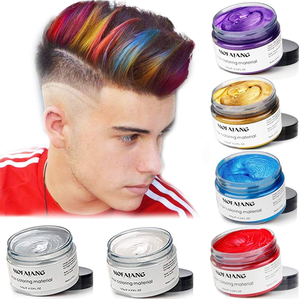 MOFAJANG 6 Colors Temporary Hair Dye Wax - 6 in 1 White Sliver Blue Purple Red Gold - Natural Matte Hairstyle Fashion DIY Hair for Party, Cosplay