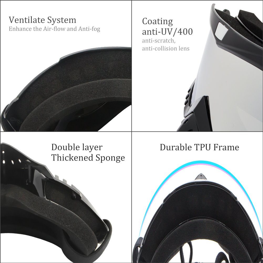 4-FQ Motorcycle Goggles Dirt Bike Goggles Bendable Anti UV Safety Snow Skiing Unisex Goggles Windproof Dustproof Scratch-Resistant Anti-fog Motocross Goggles(Color Sliver)