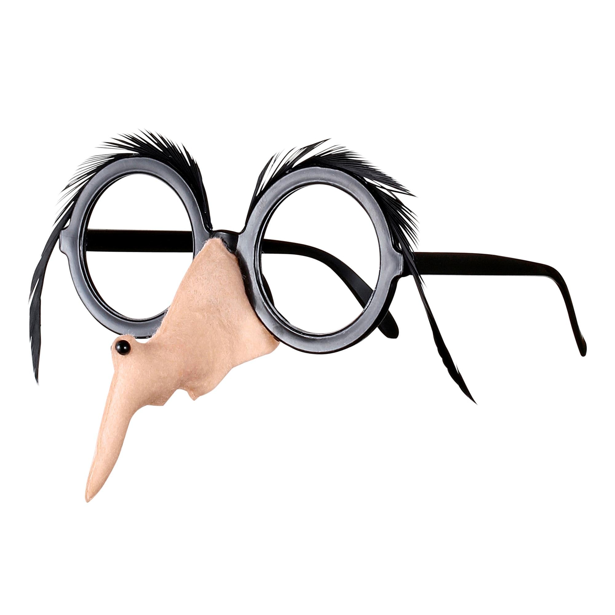 Ladies Glasses withWitch Nose Feather Brow - Black Accessory for Halloween Fancy Dress