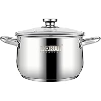 Nonstick Stock Pots,4 QT Stainless Steel Saucepot with Glass Lid Silver Anti-scalding Handle Stockpot By DERUI CREATION…