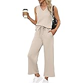 XIEERDUO Two Piece Sets for Women Summer Vacation Travel Outfits V Neck Lounge Matching Sets