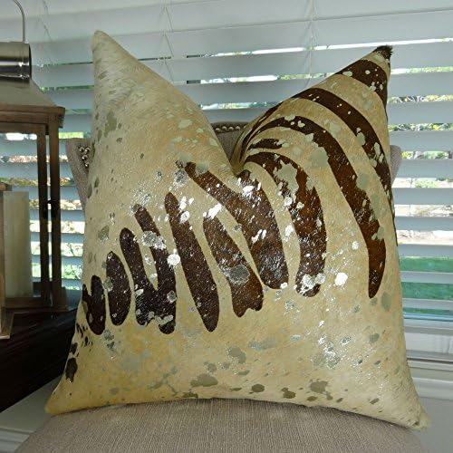Thomas Collection metallic gold throw pillow, patterned throw pillows, Brazilian Cowhide Throw Pillow, Brown Stencil Metalic Gold Foil, COVER ONLY, NO INSERT, Handmade in US, 16631