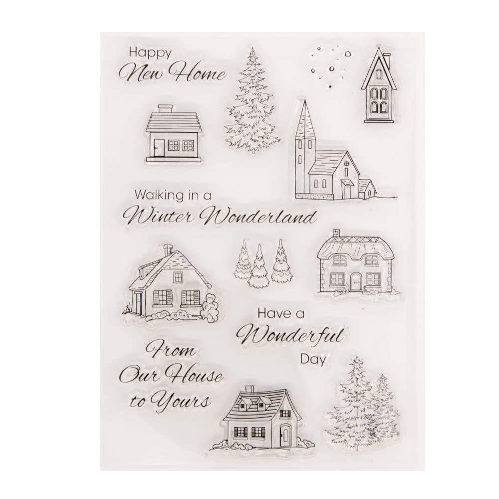 WooYangFun Craft 1pcs Merry Christmas Tree Winter House Snowman Clear Stamp for Card Making Decoration and Scrapbooking