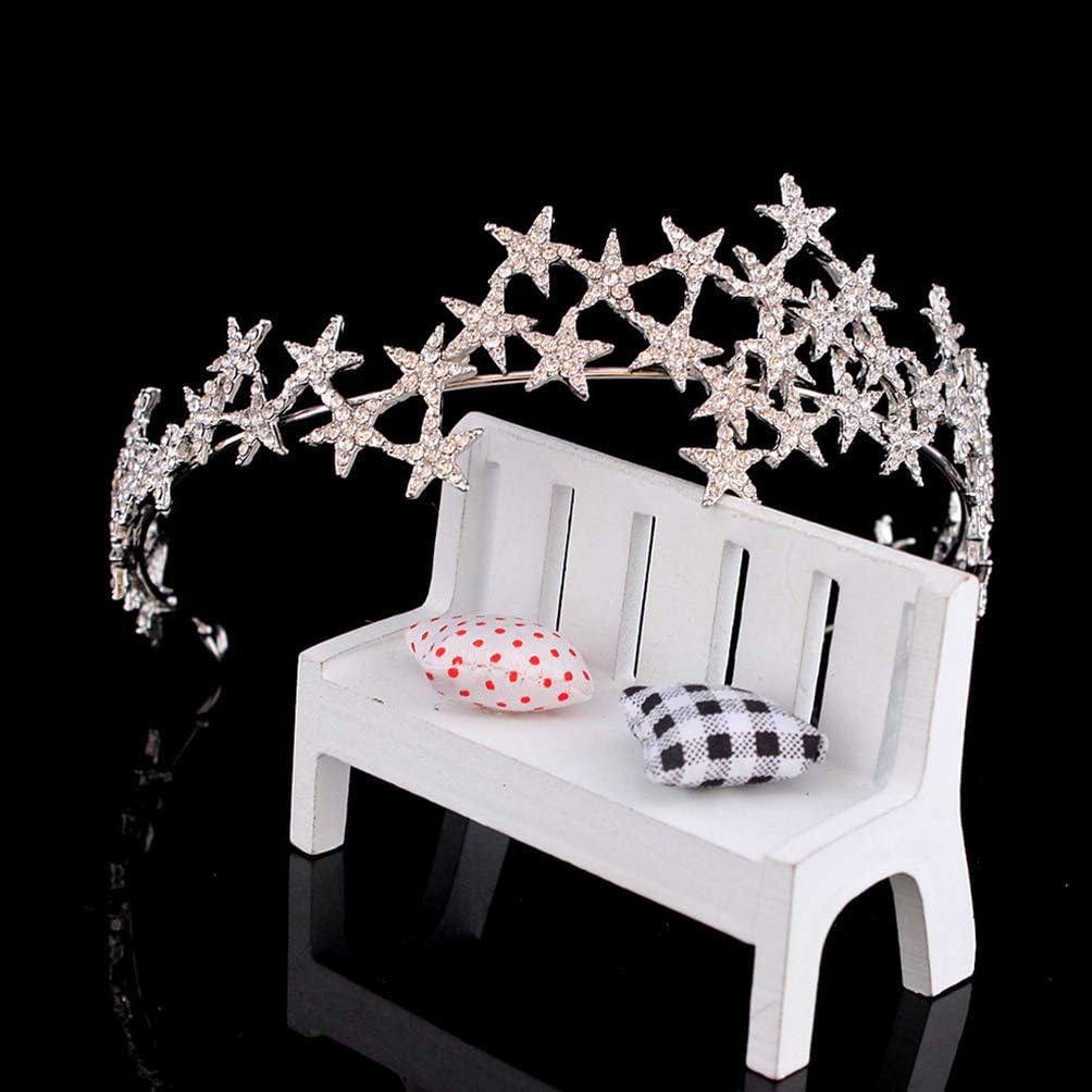 Bride Wedding Crystal Rhinestone Star Crown Hair Accessories for Women (White) - Image 4
