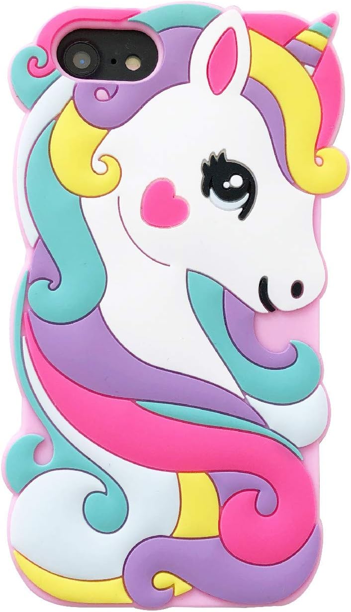 iFunny for iPhone SE 2020 Case, iPhone 6/6S,for iPhone 7/8 Case, Cute 3D Cartoon Animal Rainbow Unicorn Horse Shockproof and Protective Soft Rubber Silicone Phone Cases (4.7 inch) (Pink)