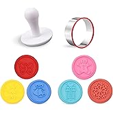 Cookie Stamps Set, Colorful Silicone Cookie Press, 6 PCS Stamps with Ring Cutter and Handle for Daily Baking