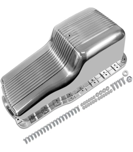1962-82 SBF Ford Polished Aluminum Oil Pan Retro Finned Front Sump | Fits 260 289 302 Engines | Part #SRN8446