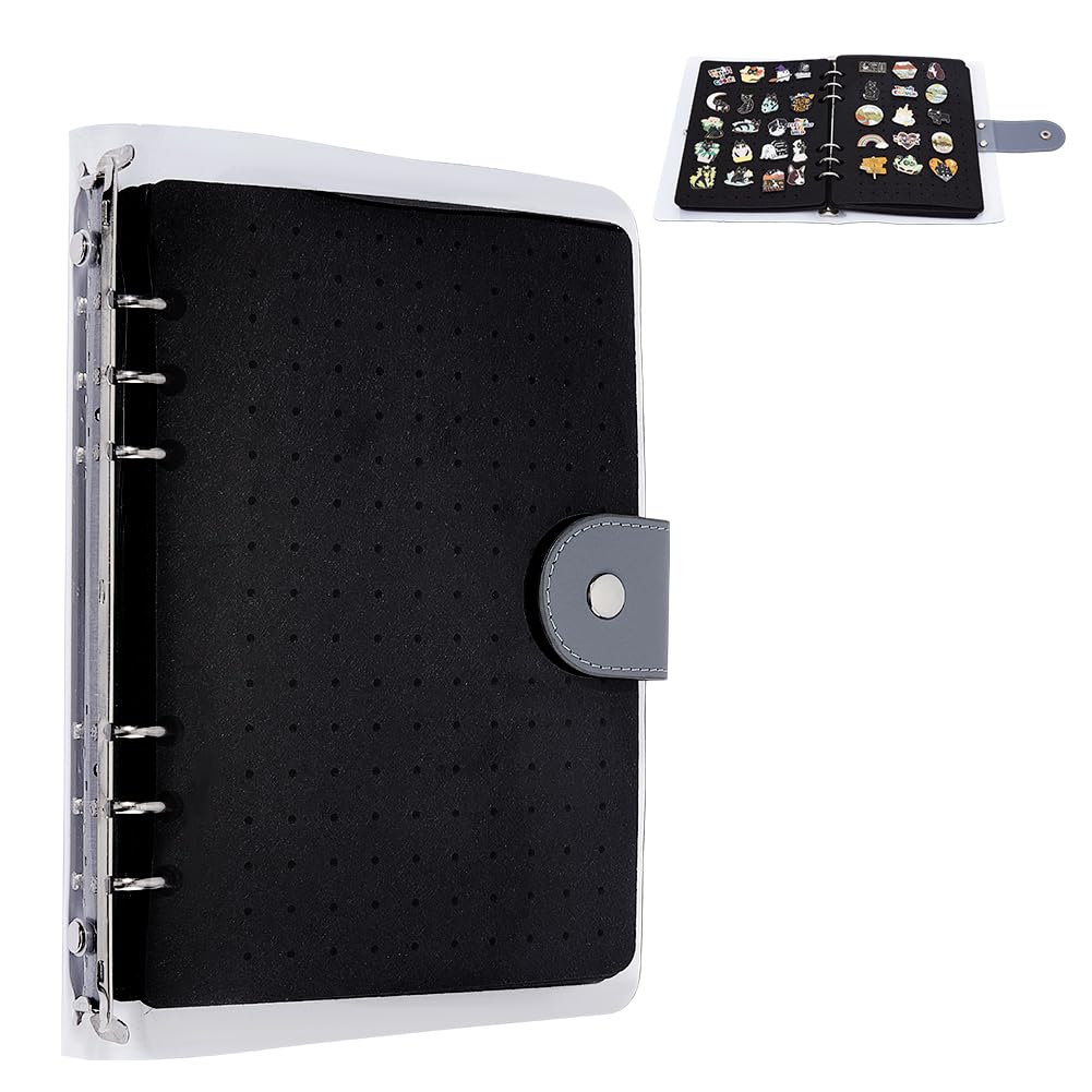NBEADS Pin Display Book, 23.2x17.5x2.55cm Rectangle Portable Pin Book Felt Brooch Storage Loose-leaf Binder Notebook Albums with PVC Plastic Cover for Enamel Pin Jewelry Pin, Black