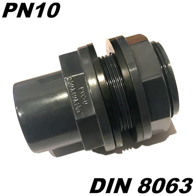Adrenalin-Fishing PVC-U Tankdurchführung DN50 Tankverschraubung Klemmverschraubung 50mm mit 2 X Klebemuffen inkl. 2 X Dichtun