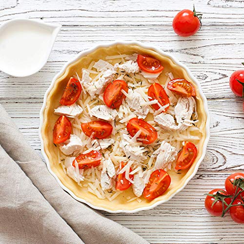 GOURMEX White, Round, Fluted Quiche Baking Dish | Ceramic Nonstick Pan | Perfect for Baking Tart Pies, Creme Brulee, Custard Dishes and Cheesecake | Porcelain 10 Inch Pan (10" Round) - Thumbnail 6