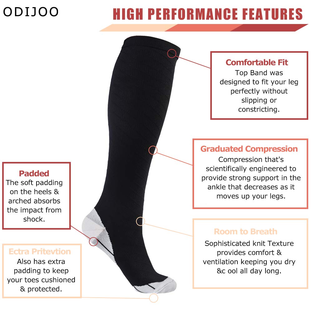 ODIJOO Compression Socks 20-30 mmHg for Women & Men(3 Pairs)-Best for Running, Athletic, Medical, Pregnancy and Travel