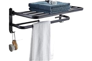 Matte Black 50CM Folding Holder With Hook Towel Wall Mount AluminumTowel Rack