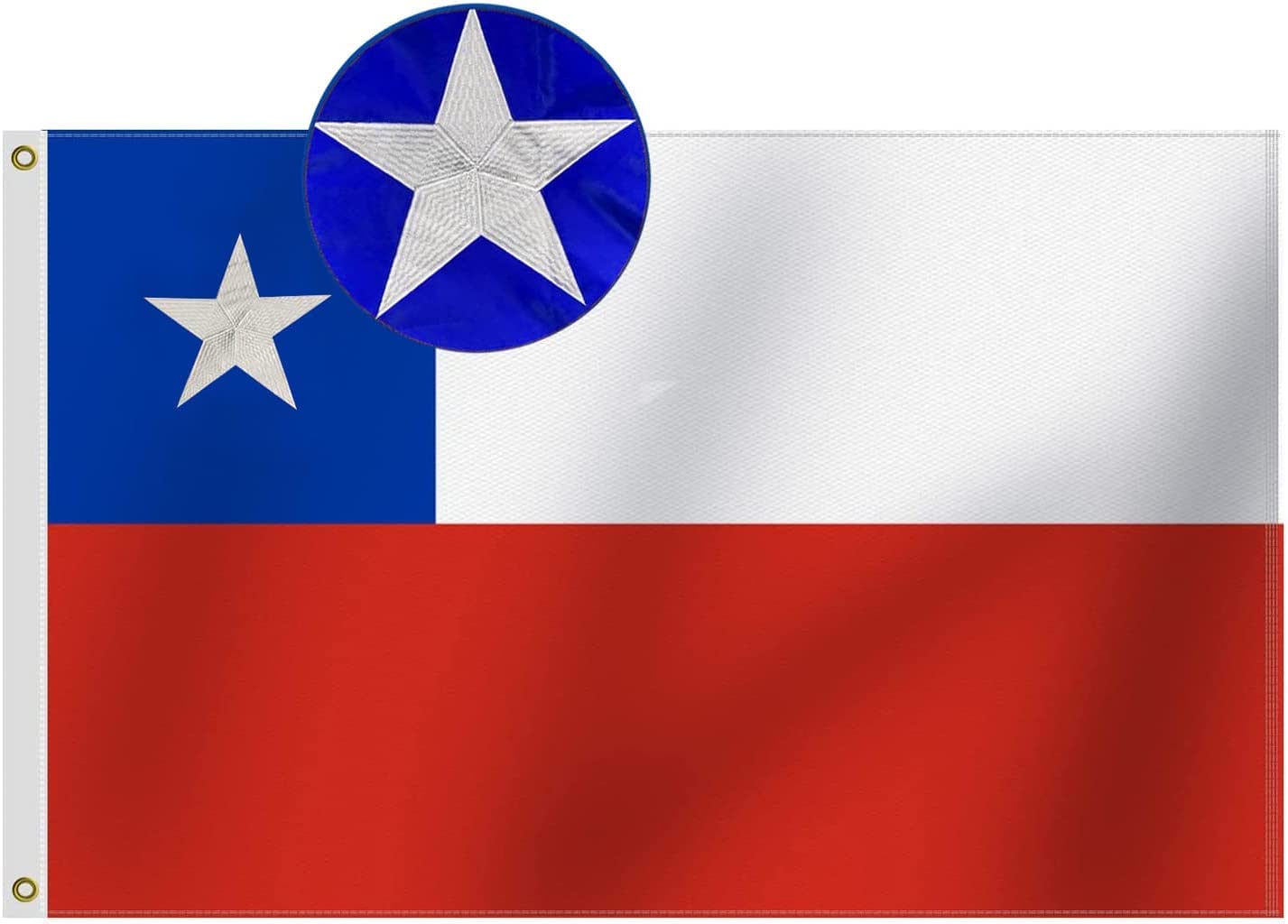 Heavy Duty Chile Flag 3x5 Ft, Longest Lasting Oxford Nylon 210D |Embroidered Stars | Four Rows Stitching Fly Ends|Chilean National Flags Decoration Gift Yard House Banner — image 1