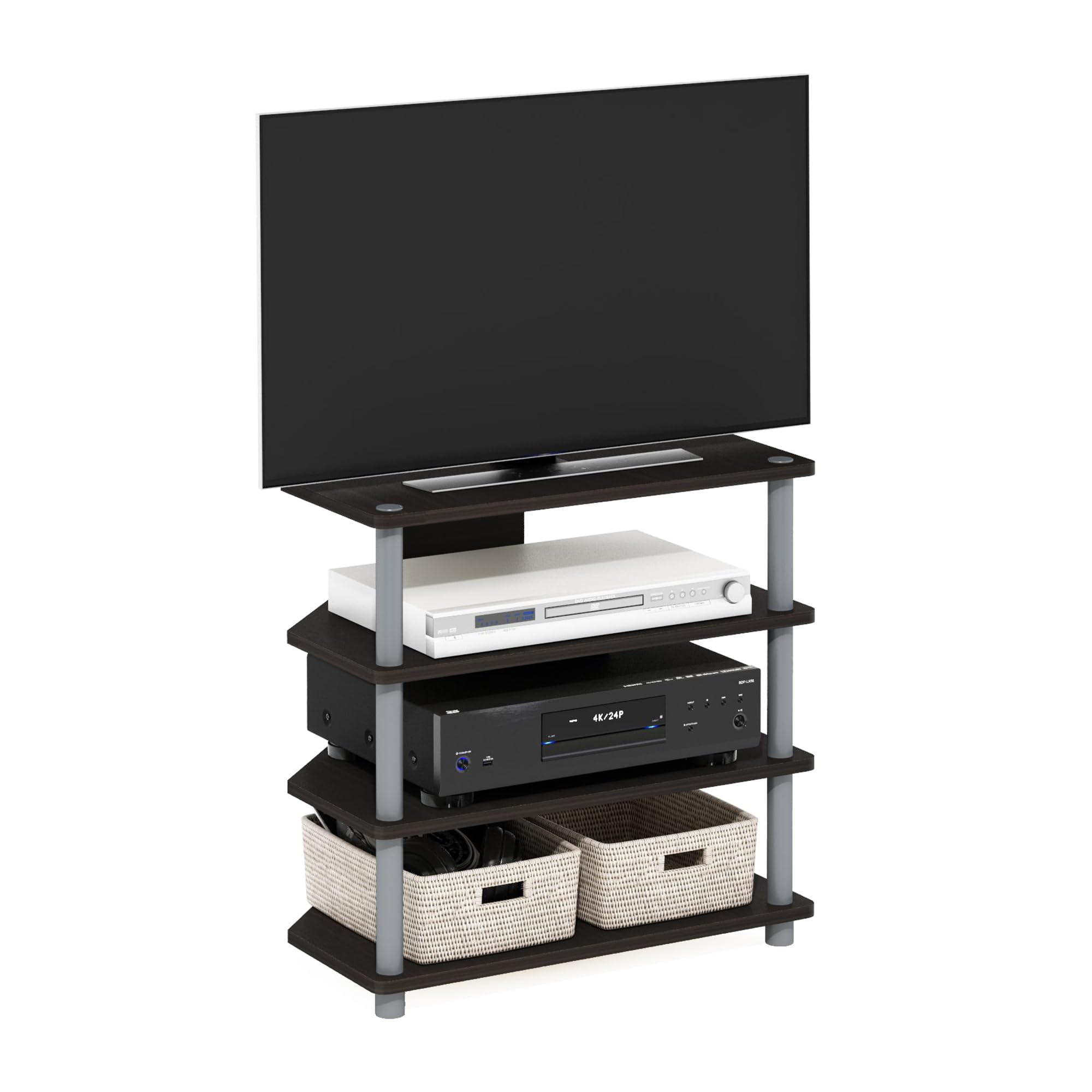 Furinno ECON TV Stand, 4-Tier Petite Entertainment Center, TV Console for TV up to 32 Inch, Easy Assembly, for Living Room, Bedroom, Espresso