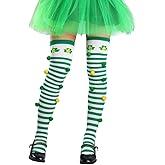 CanB St. Patrick's Day Thigh High Stockings Green Over Knee High Socks Shamrock Striped Long Stockings Irish Costume Socks