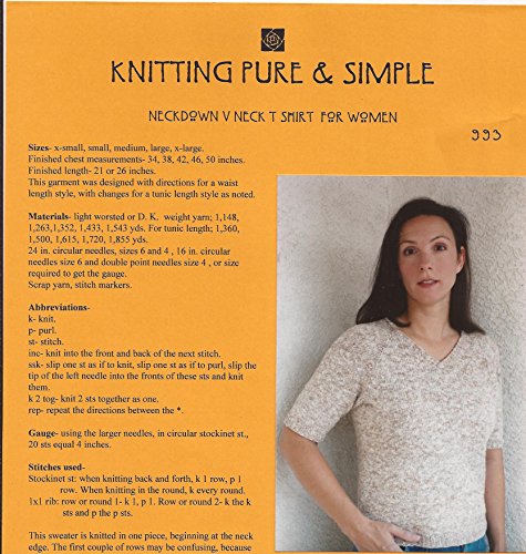 Knitting Pure & Simple Knitting Pattern No. 993 - NeckDown V-Neck T-Shirt for Women