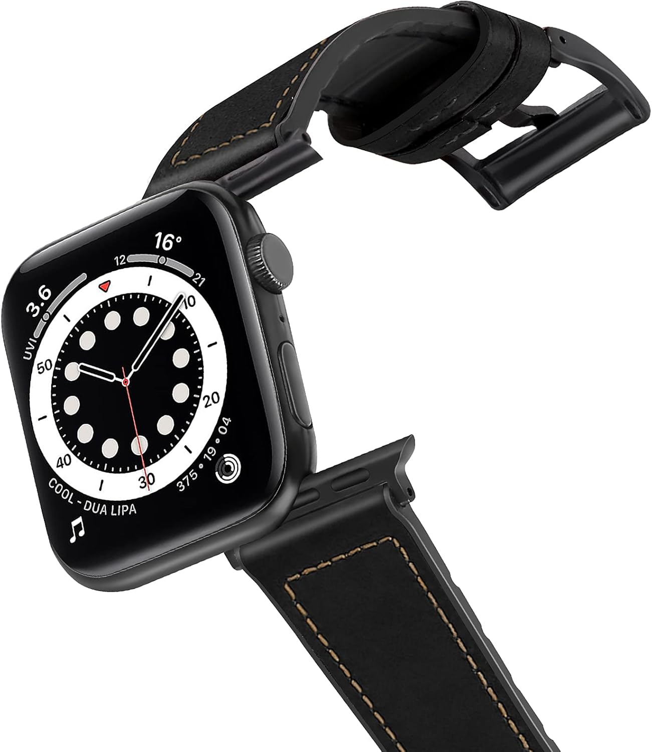 Liuxixi Compatible Apple Watch Band SE Series 6 44mm 42mm, Sweatproof Hybrid Genuine Leather and Silicone Sports Watch Band Replacement Strap Classic Bands Buckle iWatch SE Series 6 5 4 3 2 1,Black